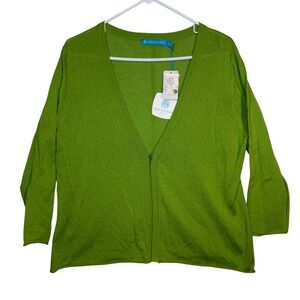 Tori Richard Women's Green Button Front Cardigan Sweater L Preppy Office Holiday
